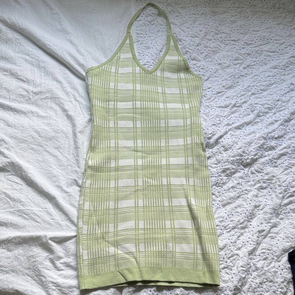 Green and White Halter Dress